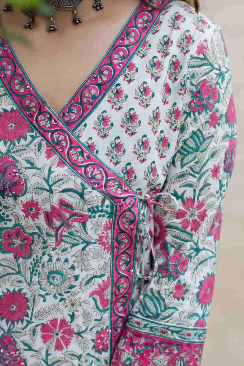 Image for Kusvaa Wsr203 Naazia Angrakha Kurta With Hand Block Print Neck