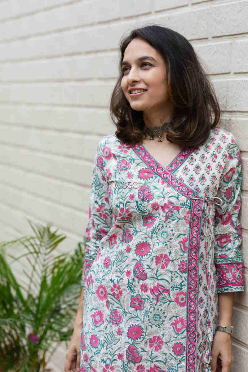 Image for Kusvaa Wsr203 Naazia Angrakha Kurta With Hand Block Print Top