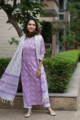 Image for Kusvaa Wsr204 Mushk Kurta Dupatta Set With Hand Block Print Side 1