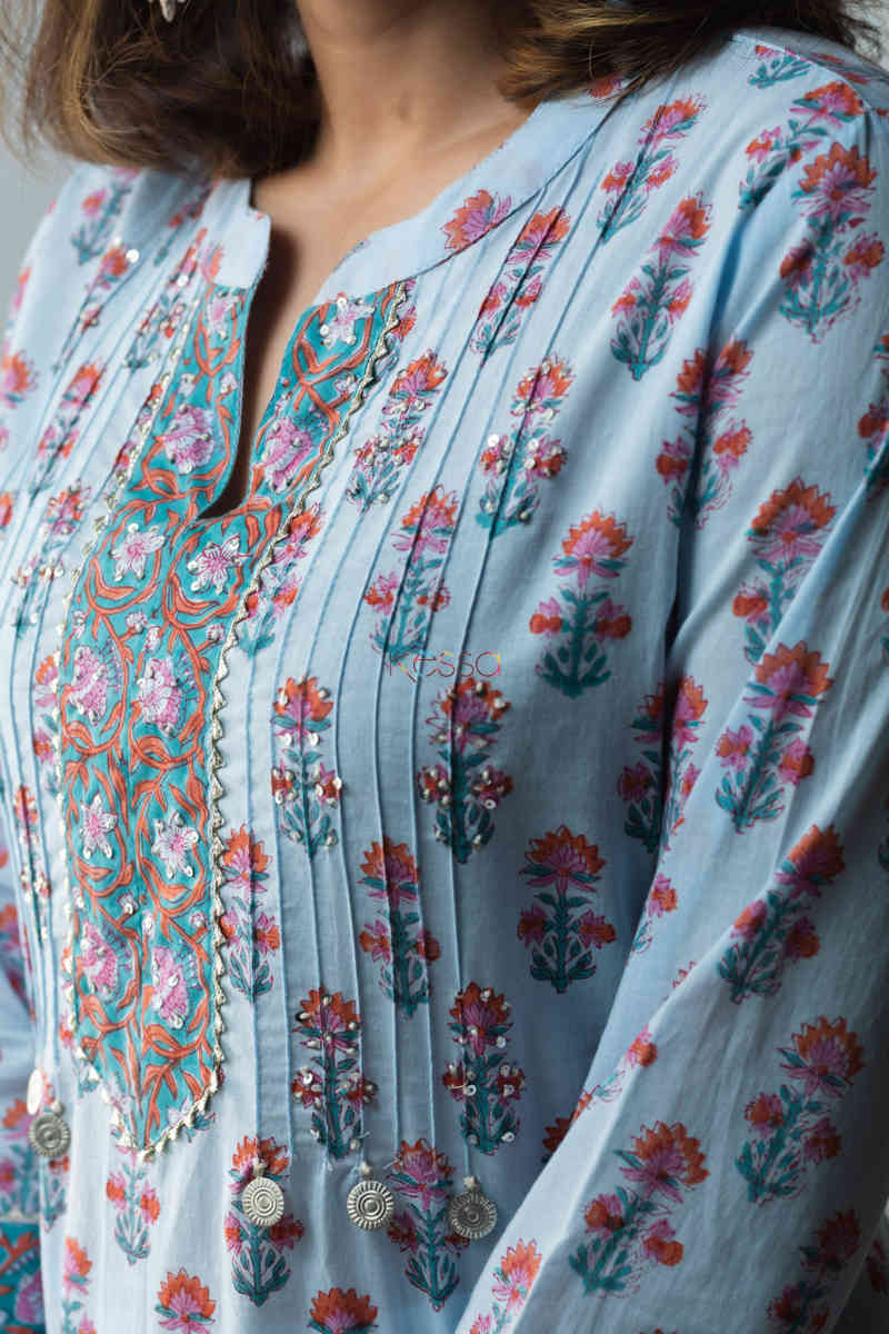 Image for Kusvaa Wsr209 Khawbeeda Kurta With Hand Block Print Closeup