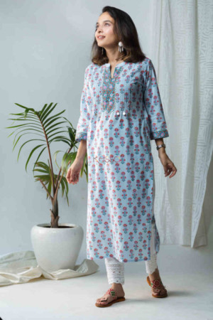 Image for Kusvaa Wsr209 Khawbeeda Kurta With Hand Block Print Featured