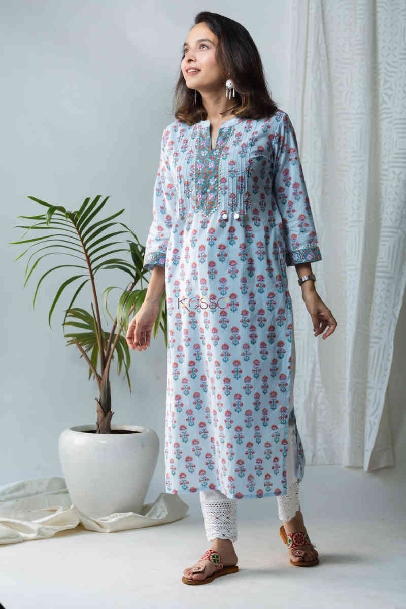 Image for Kusvaa Wsr209 Khawbeeda Kurta With Hand Block Print Featured