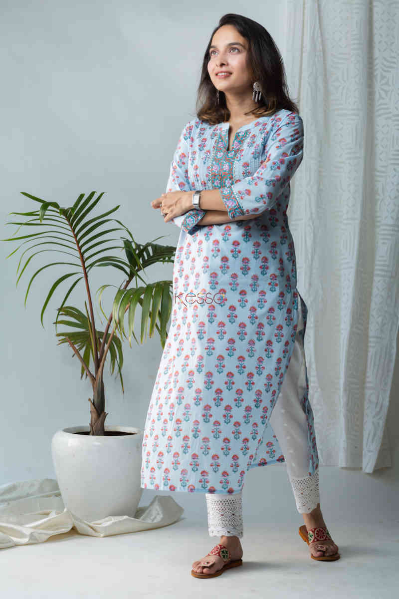 Image for Kusvaa Wsr209 Khawbeeda Kurta With Hand Block Print Front