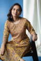 Image for Kusvaa Avdaf38 Soha Kurta Pant Set With Embroidery And Sequin Details Sitting