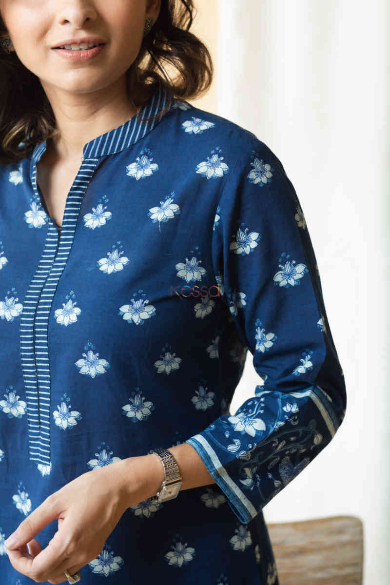Image for Kusvaa Avdaf39 Shafaaq Indigo Kurta Closeup