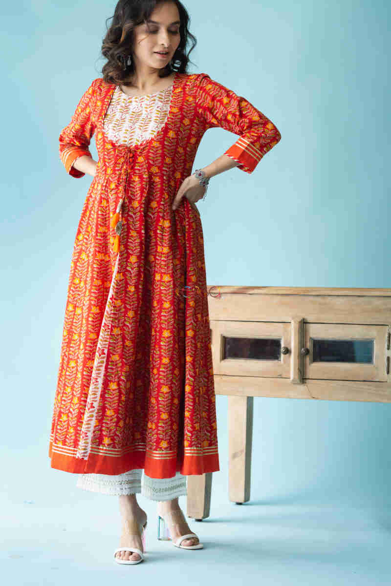 Image for Kusvaa Avdaf46 Nazgul Anarkali Kurta With Gota Patti Work Front 1