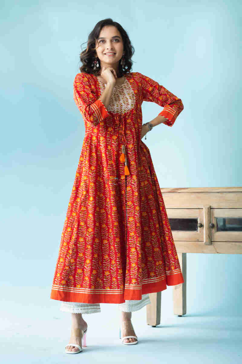 Image for Kusvaa Avdaf46 Nazgul Anarkali Kurta With Gota Patti Work Front