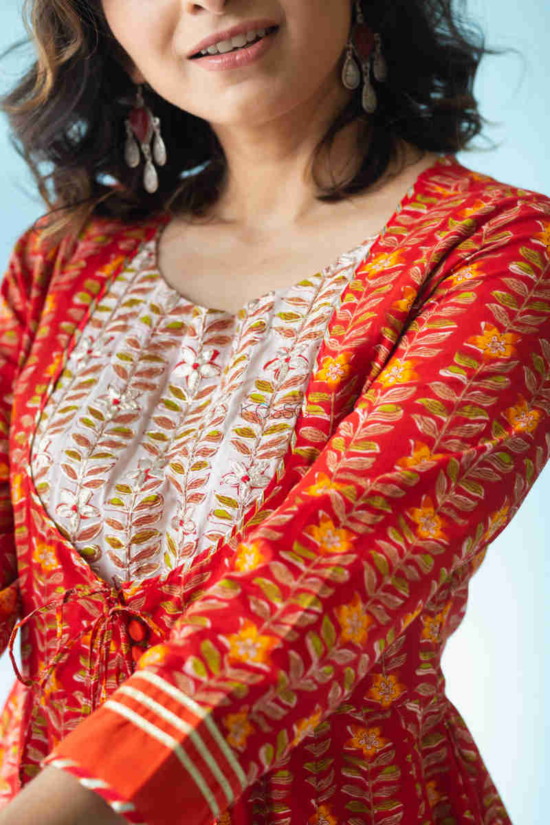 Image for Kusvaa Avdaf46 Nazgul Anarkali Kurta With Gota Patti Work Neck