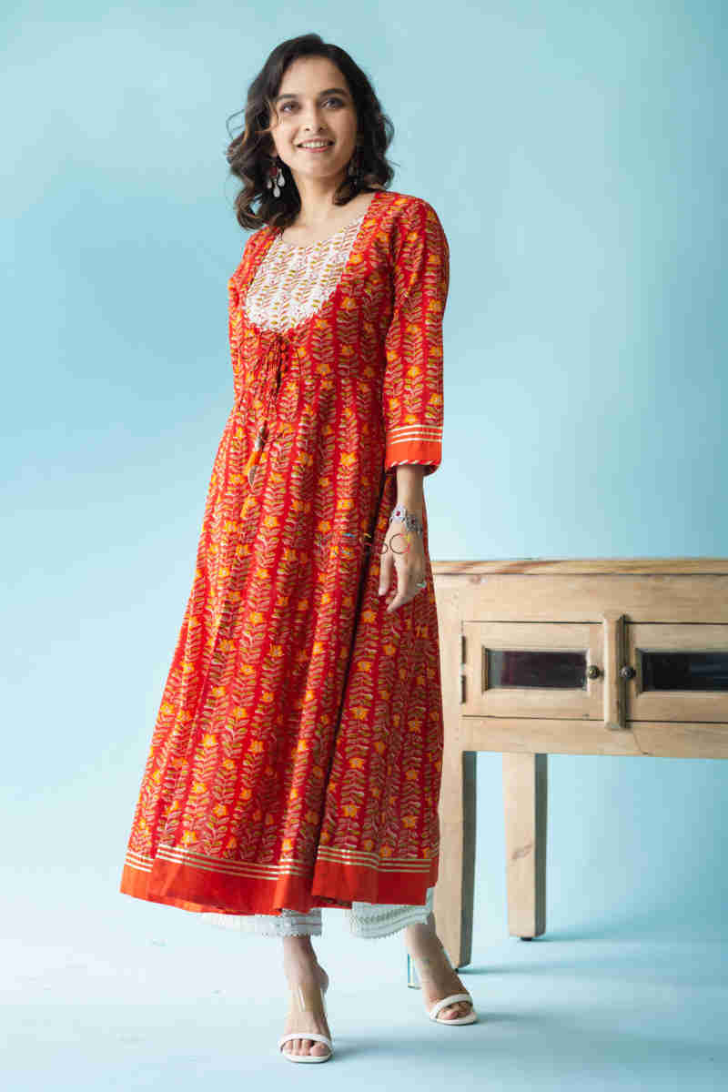Image for Kusvaa Avdaf46 Nazgul Anarkali Kurta With Gota Patti Work Side