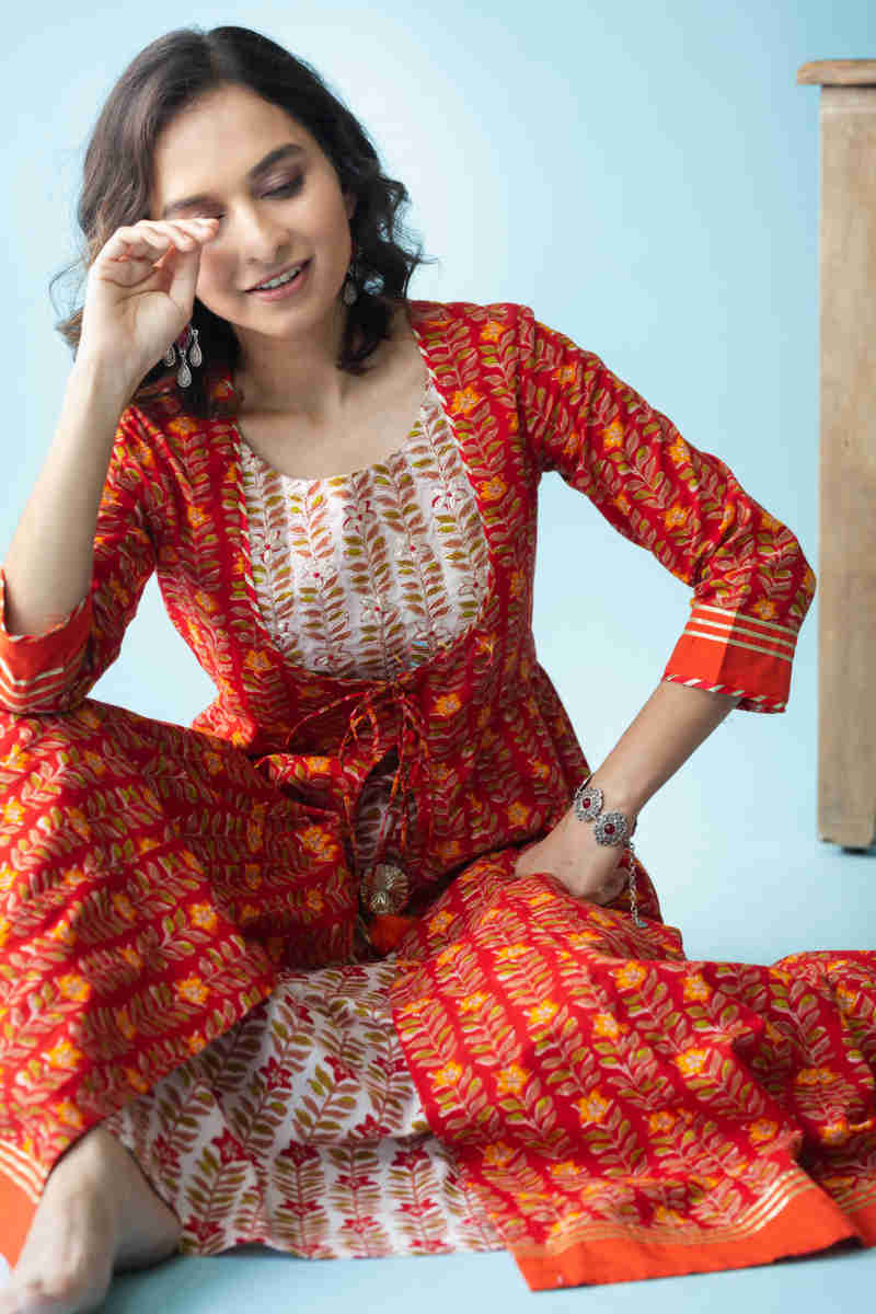 Image for Kusvaa Avdaf46 Nazgul Anarkali Kurta With Gota Patti Work Sitting 1