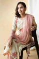 Image for Kusvaa Avdaf49 Ashmeera Kurta Pant And Dupatta Set With Hand Block Print Sitting