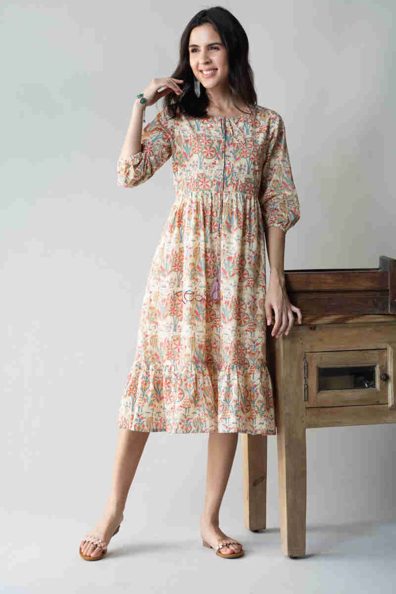 Image for Kusvaa Avdaf52 Chulbuli Tiered Dress With Quirky Prints Front