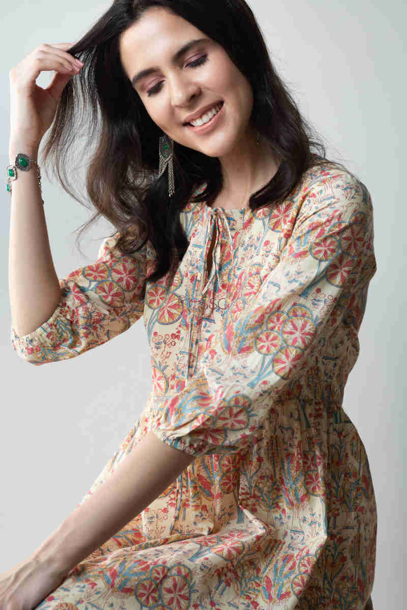 Image for Kusvaa Avdaf52 Chulbuli Tiered Dress With Quirky Prints Sitting