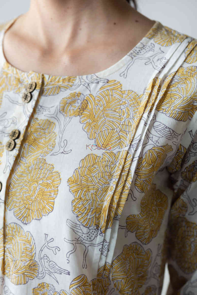 Image for Kusvaa De84 Jesika Kurta With Pant Set With Hand Block Print Closeup