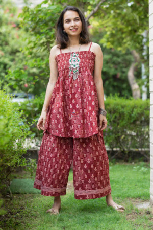 Image for Kusvaa Kcb14 Tabeer Top And Palazzo Set With Hand Block Print Featured