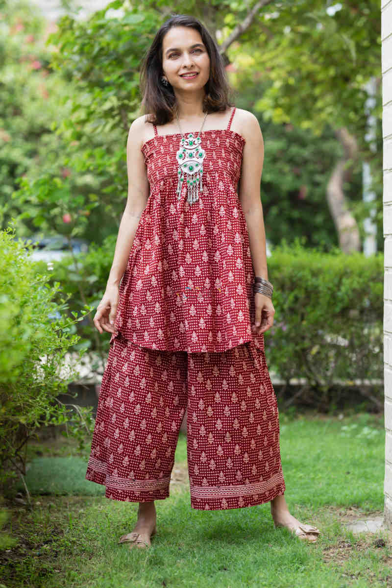 Image for Kusvaa Kcb14 Tabeer Top And Palazzo Set With Hand Block Print Featured