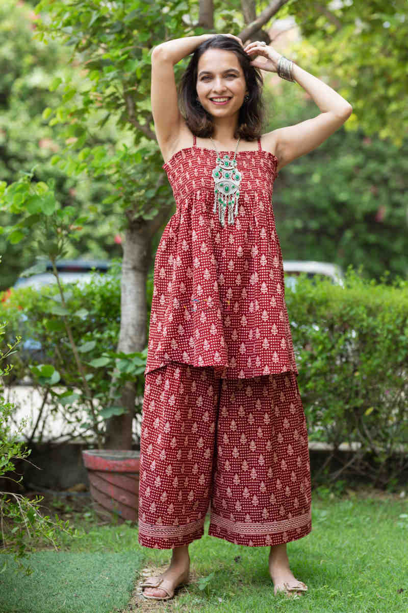 Image for Kusvaa Kcb14 Tabeer Top And Palazzo Set With Hand Block Print Front