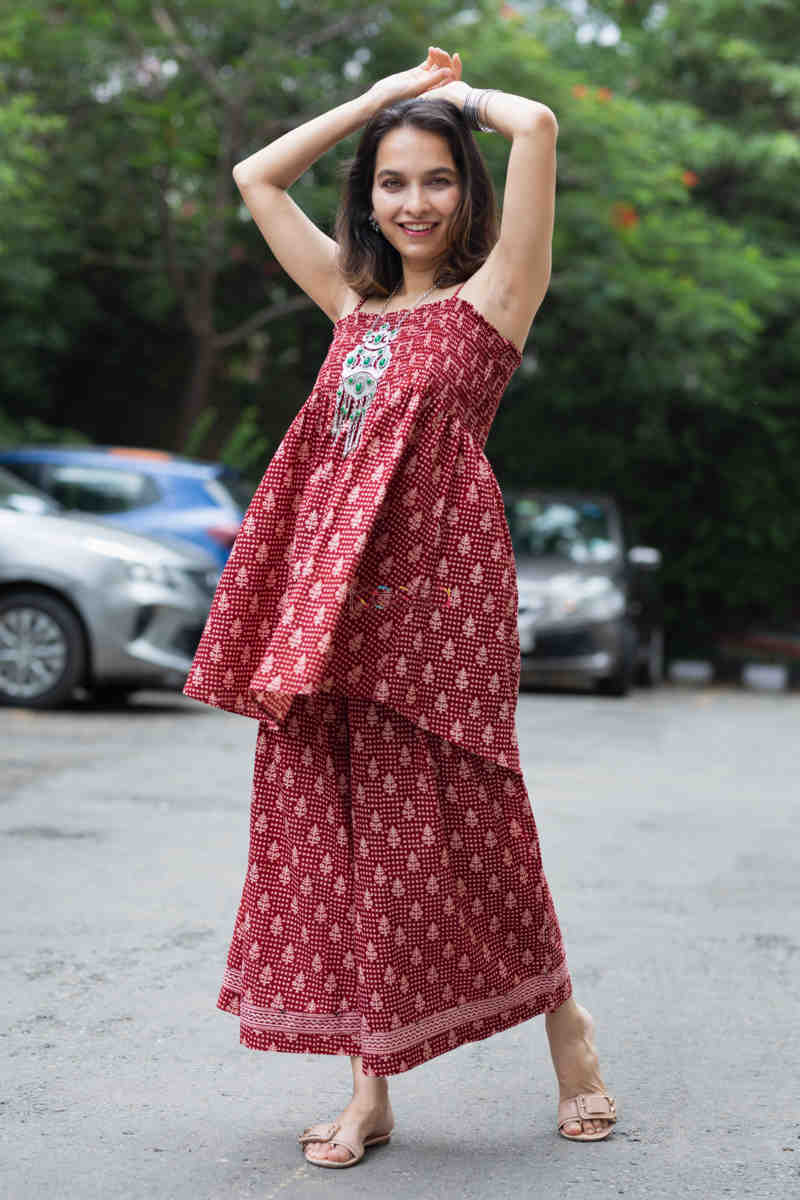 Image for Kusvaa Kcb14 Tabeer Top And Palazzo Set With Hand Block Print Look 1