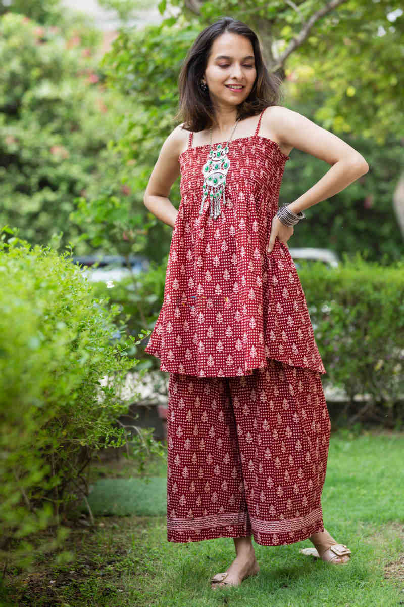 Image for Kusvaa Kcb14 Tabeer Top And Palazzo Set With Hand Block Print Look