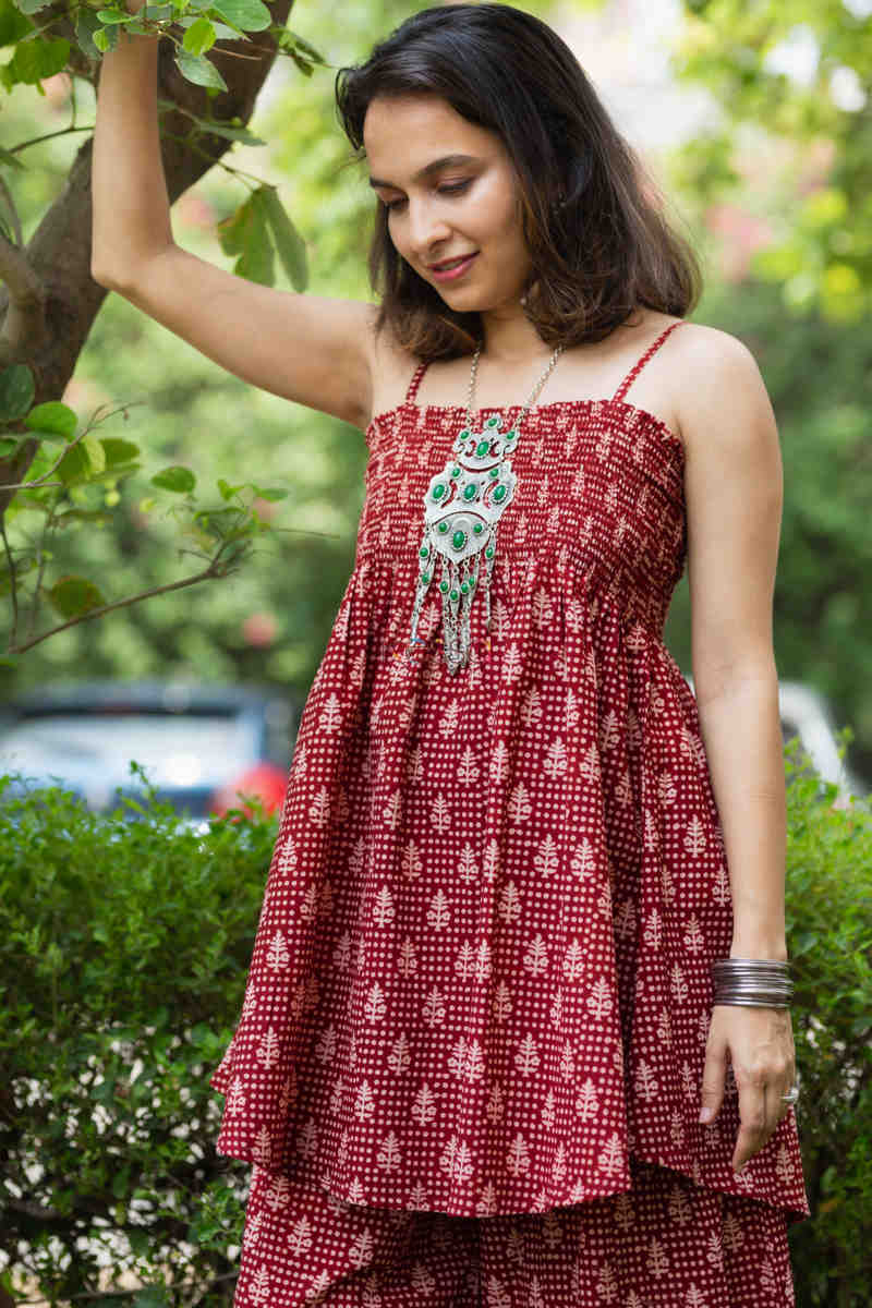 Image for Kusvaa Kcb14 Tabeer Top And Palazzo Set With Hand Block Print Side