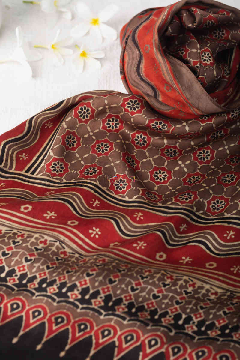 Image for Kusvaa Kiadupatta02 Orhni Stole With Ajrakh Hand Block Print Look 1