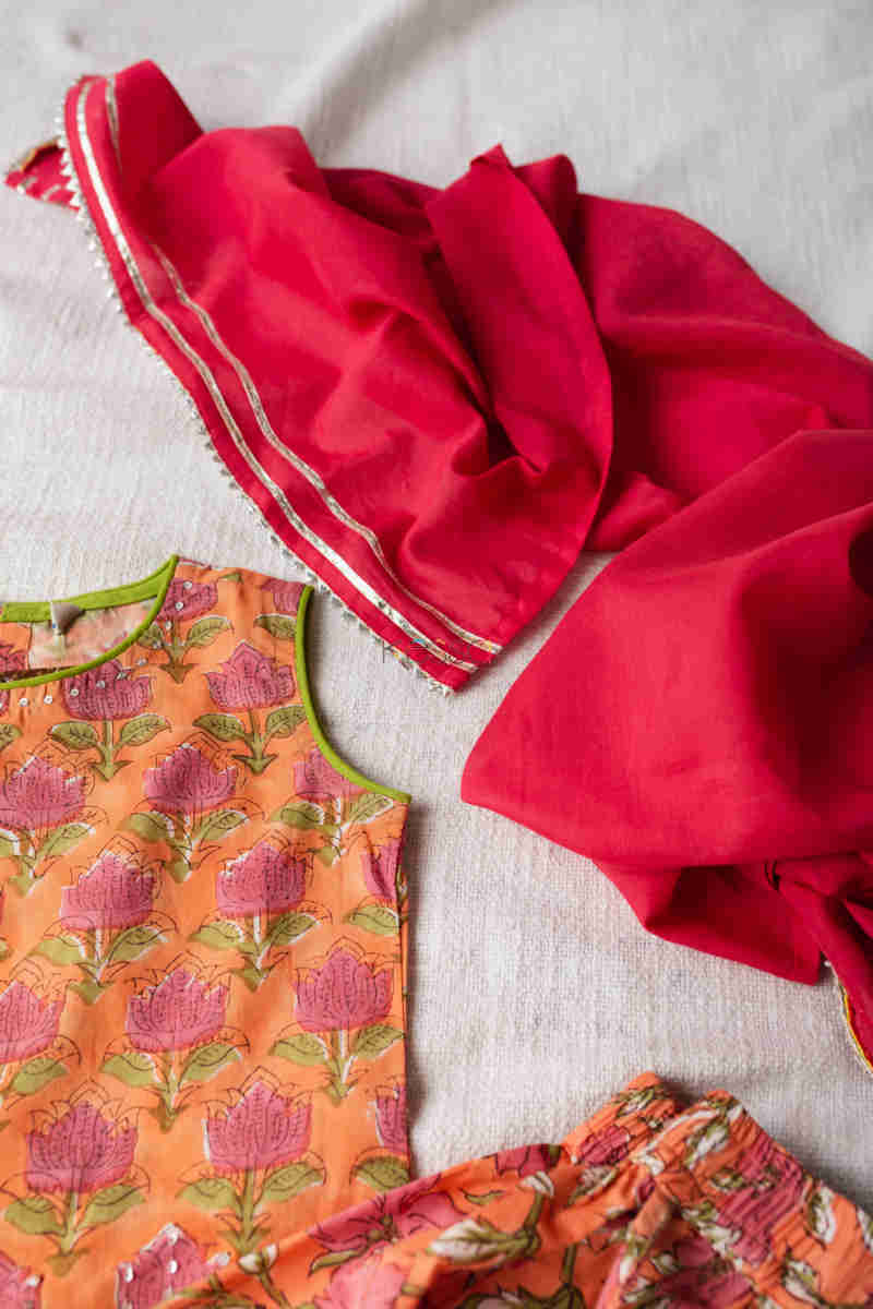 Image for Kusvaa Vck06 Arine Lehenga Choli And Dupatta Set With Gota And Tassel Details Dupatta