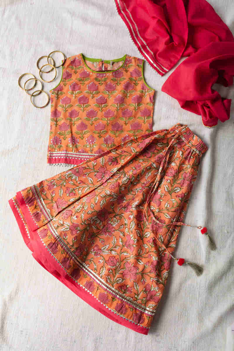 Image for Kusvaa Vck06 Arine Lehenga Choli And Dupatta Set With Gota And Tassel Details Featured