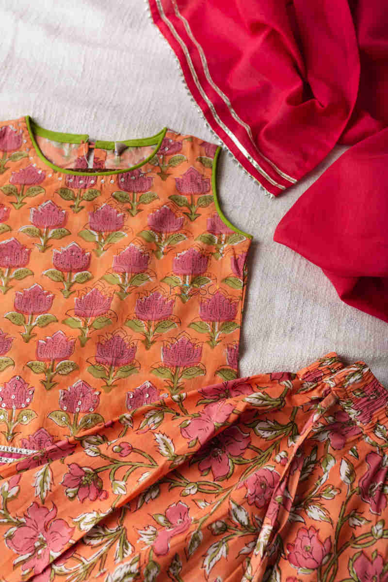 Image for Kusvaa Vck06 Arine Lehenga Choli And Dupatta Set With Gota And Tassel Details Set