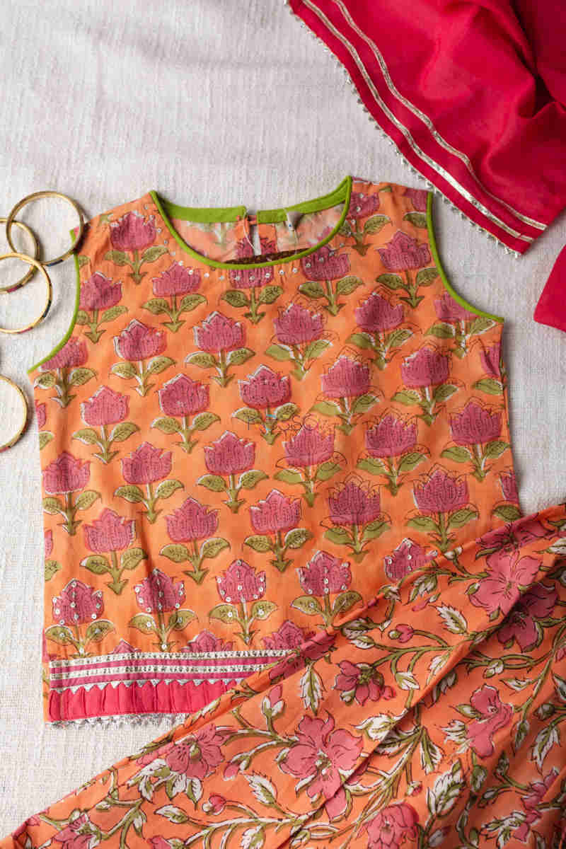 Image for Kusvaa Vck06 Arine Lehenga Choli And Dupatta Set With Gota And Tassel Details Top