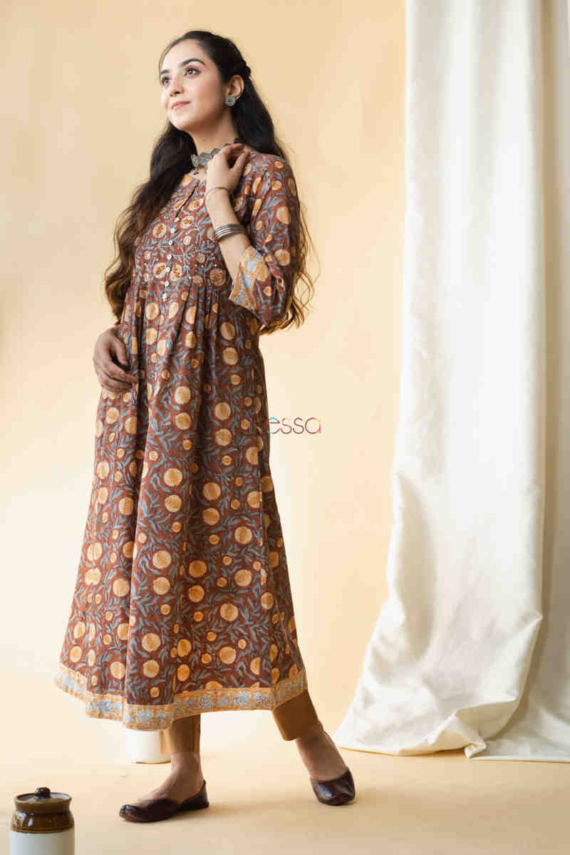 Image for Kusvaa Vcr53 Dharini Kurta With Hand Block Print Side 1