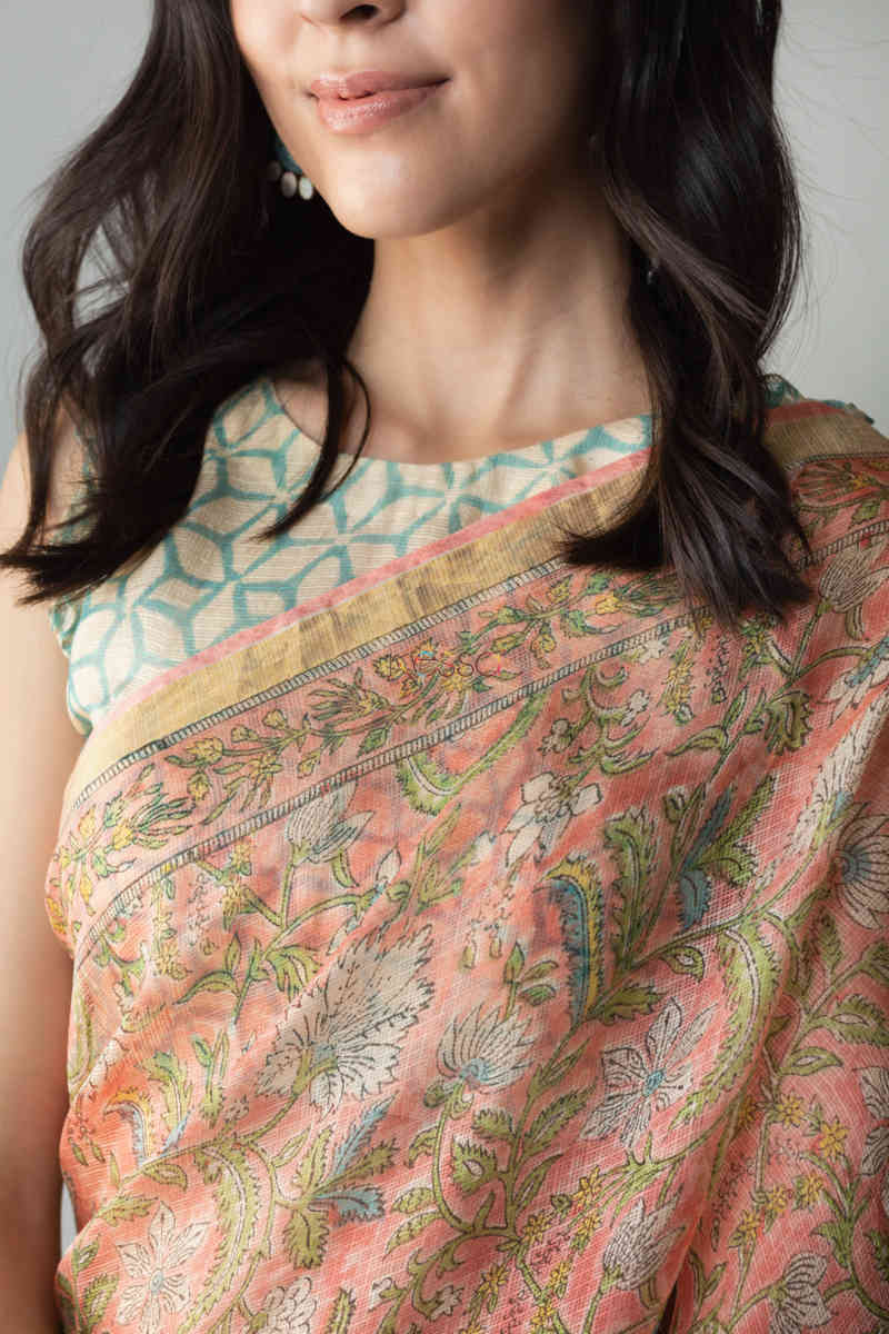 Image for Kusvaa Vcs01 Amshutha Kota Silk Saree With Blouse Neck