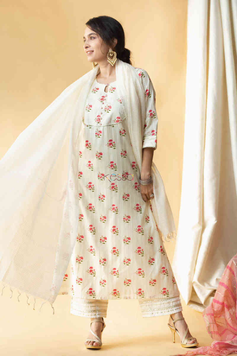 Image for Kusvaa Ws704 Marhaan Kurta Dupatta Set With Gota Work Side 1