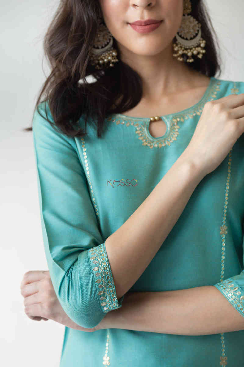 Image for Kusvaa Ws708 Neelambari Kurta With Gota Patti Work New Closeup