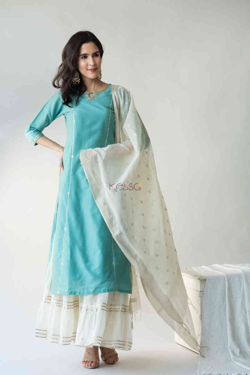 Image for Kusvaa Ws708 Neelambari Kurta With Gota Patti Work New Featured