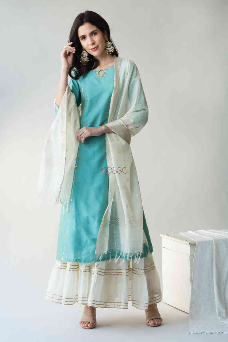 Image for Kusvaa Ws708 Neelambari Kurta With Gota Patti Work New Front