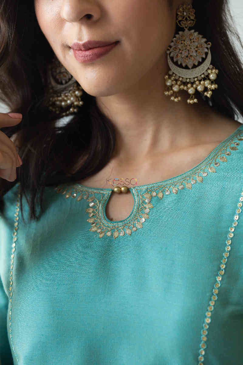 Image for Kusvaa Ws708 Neelambari Kurta With Gota Patti Work New Neck