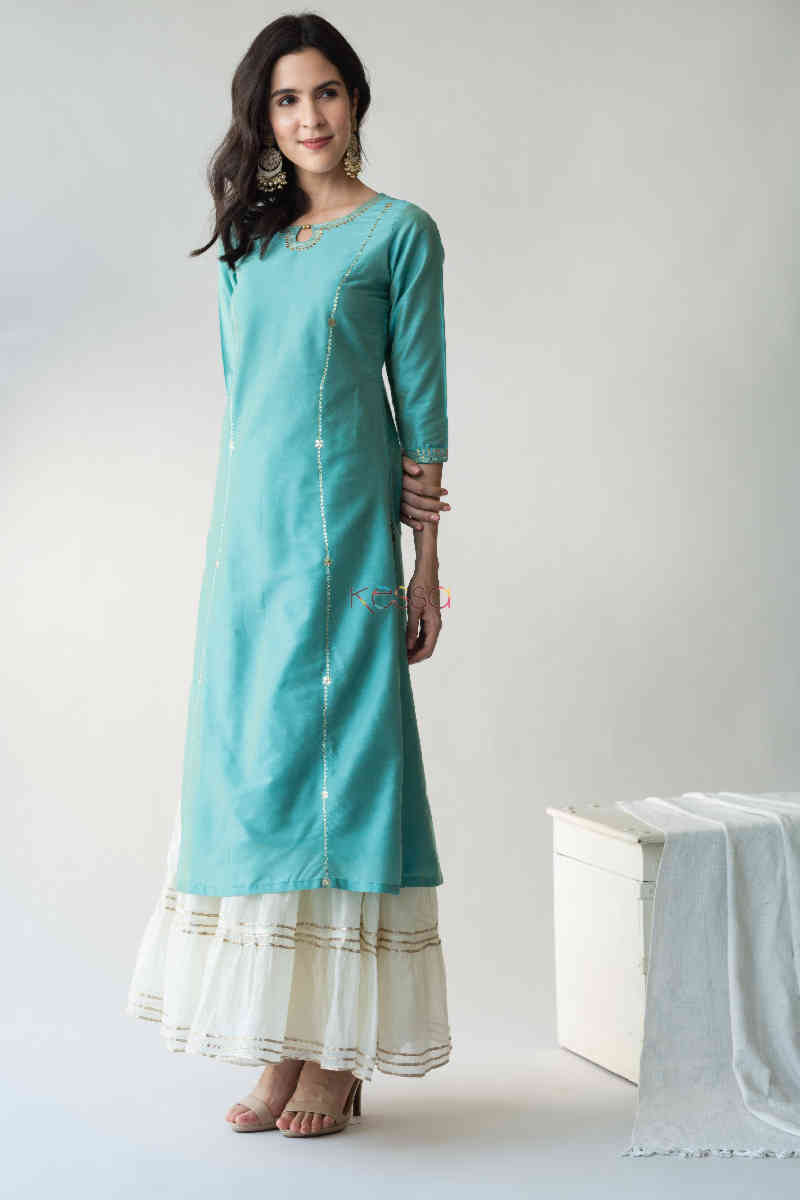 Image for Kusvaa Ws708 Neelambari Kurta With Gota Patti Work New Side 1