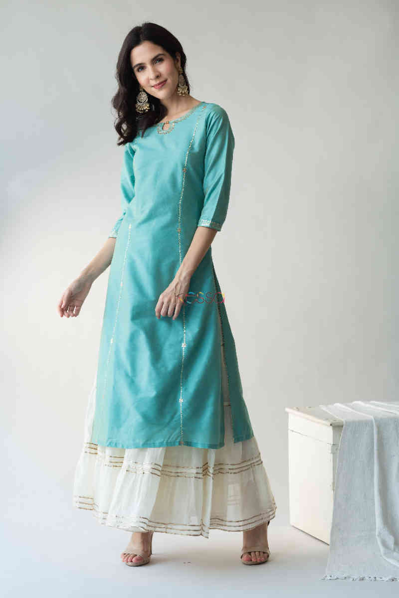 Image for Kusvaa Ws708 Neelambari Kurta With Gota Patti Work New Side