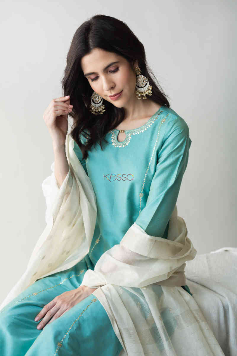 Image for Kusvaa Ws708 Neelambari Kurta With Gota Patti Work New Sitting 1