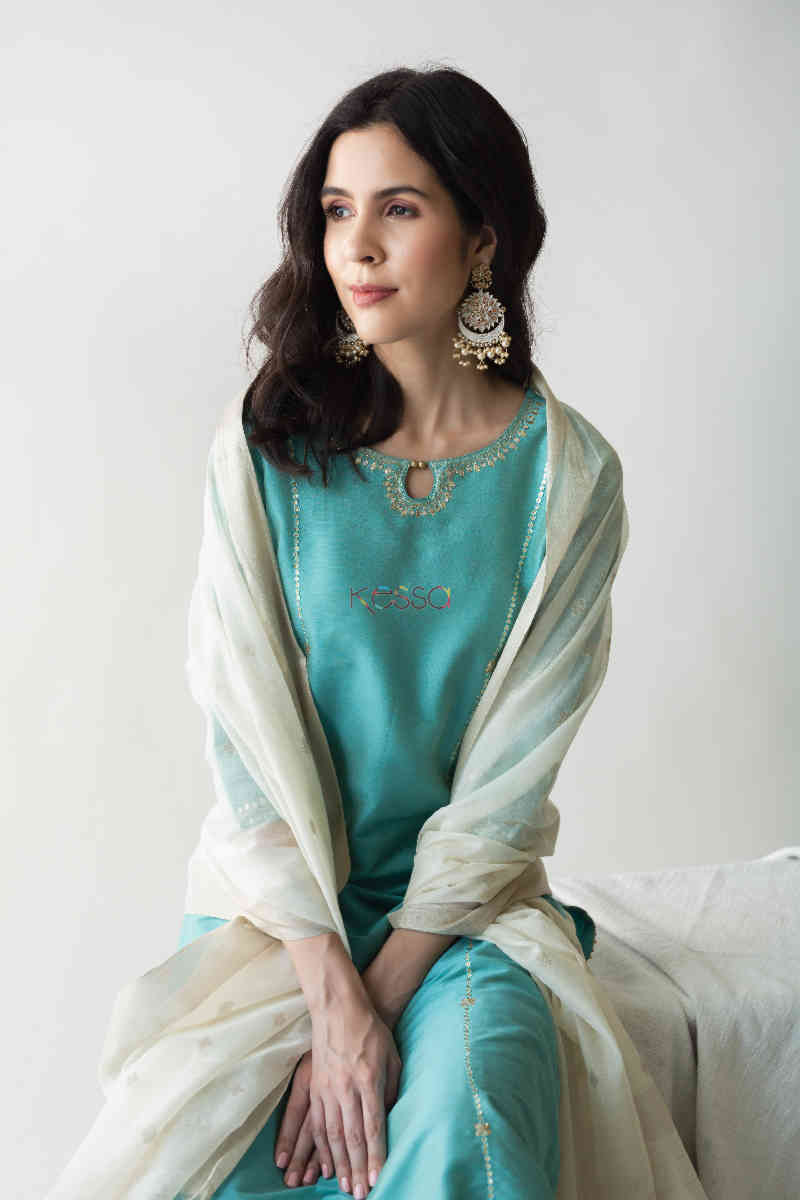 Image for Kusvaa Ws708 Neelambari Kurta With Gota Patti Work New Sitting