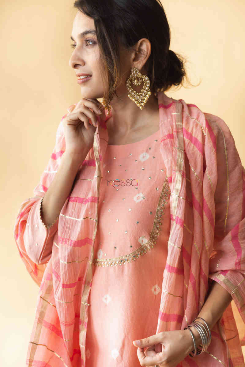 Image for Kusvaa Ws710 Saachi Kurta Dupatta Set With Bandhani Print Front 1