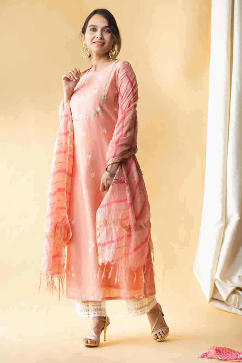 Image for Kusvaa Ws710 Saachi Kurta Dupatta Set With Bandhani Print Side 1