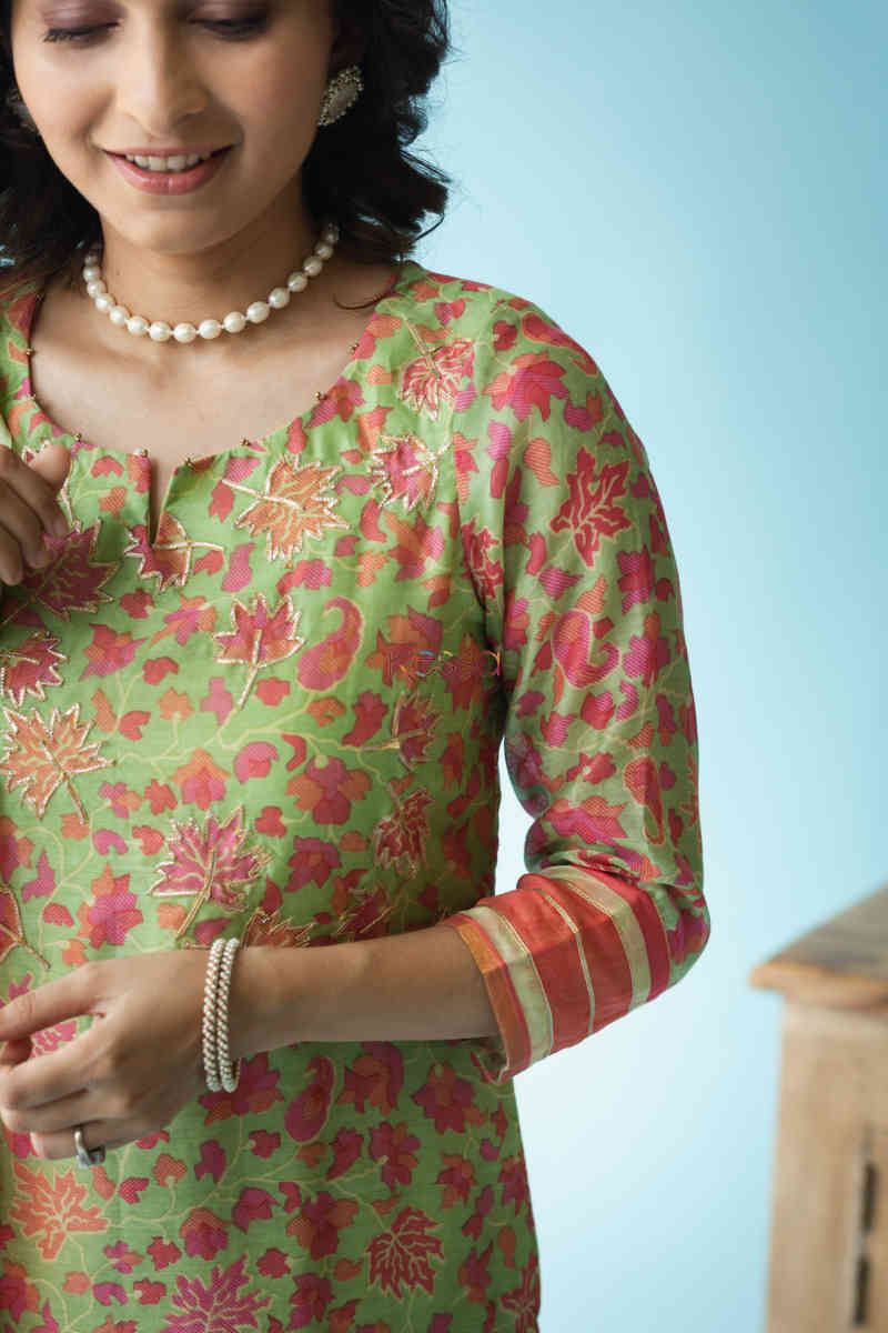 Image for Kusvaa Ws711 Joshika Kurta Dupatta Set With Gota Bijiya Embellishments Closeup