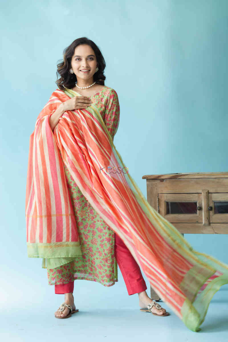 Image for Kusvaa Ws711 Joshika Kurta Dupatta Set With Gota Bijiya Embellishments Look 1