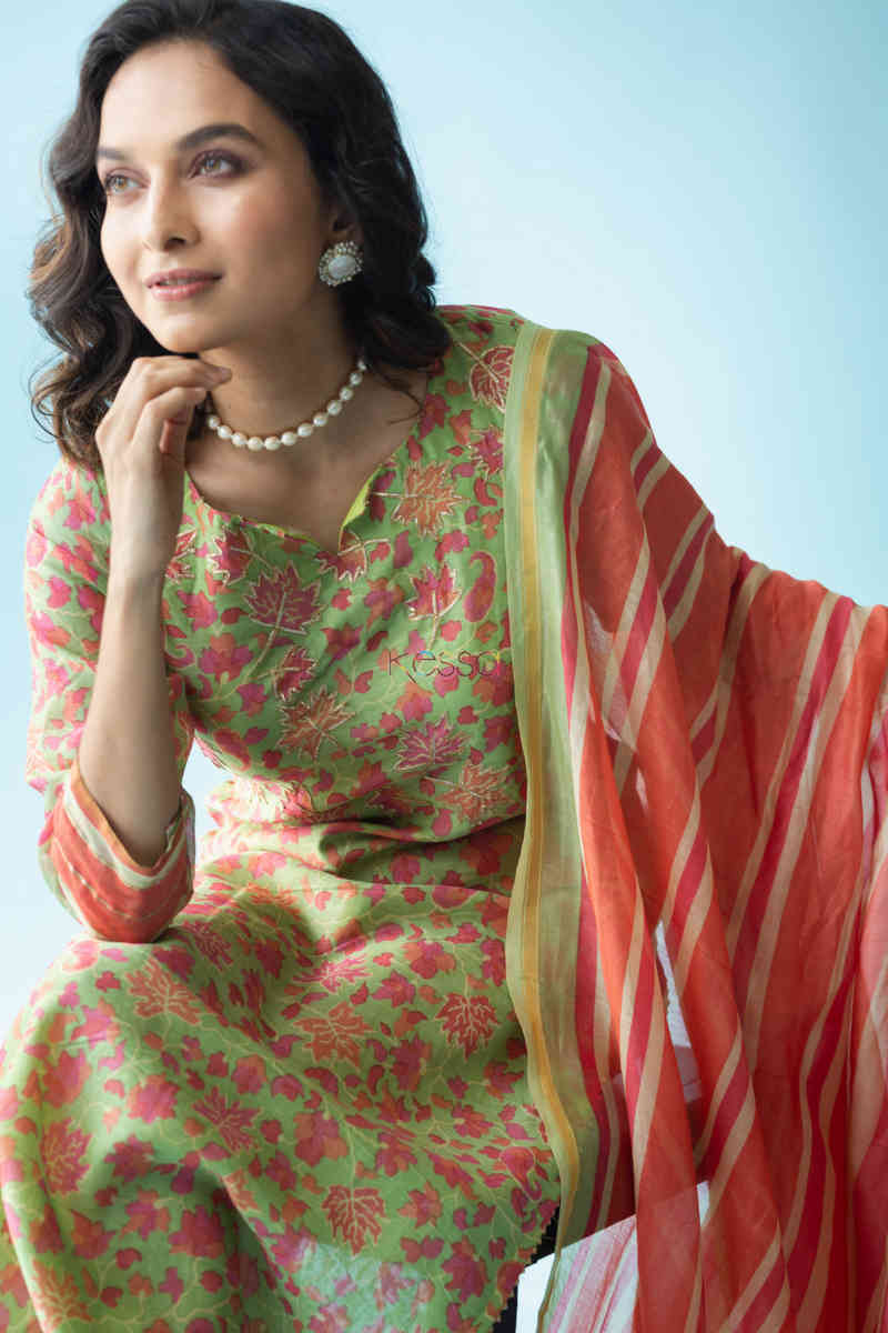 Image for Kusvaa Ws711 Joshika Kurta Dupatta Set With Gota Bijiya Embellishments Sitting