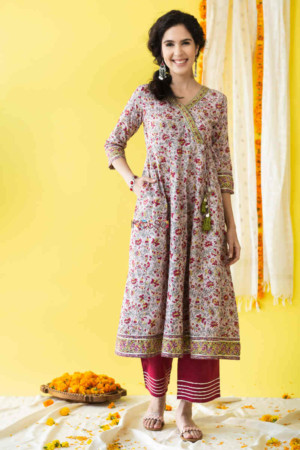 Image for Kusvaa Wsr212 Aafreen Kalidaar Angrakha With Hand Block Print 1 Featured