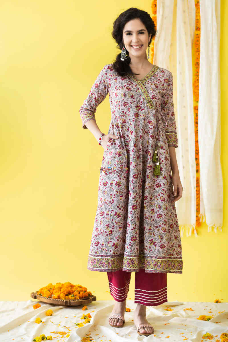 Image for Kusvaa Wsr212 Aafreen Kalidaar Angrakha With Hand Block Print 1 Featured