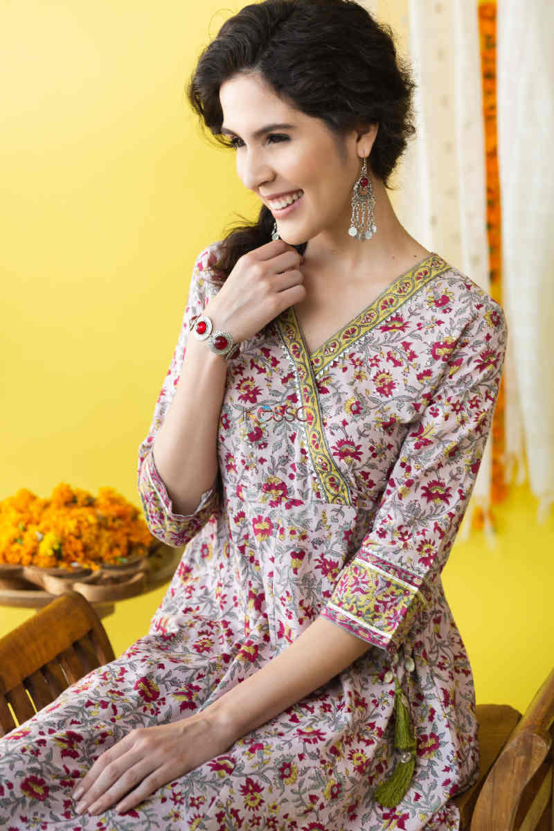 Image for Kusvaa Wsr212 Aafreen Kalidaar Angrakha With Hand Block Print 1 Sittgin