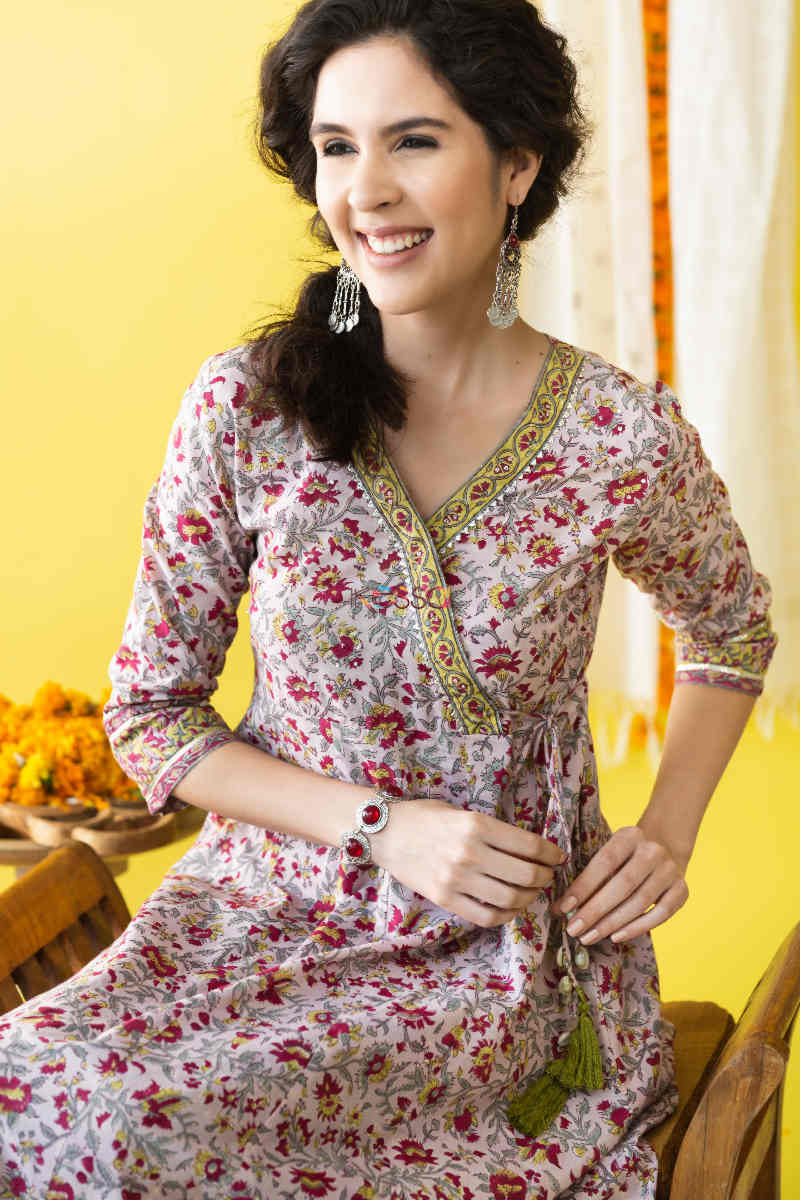 Image for Kusvaa Wsr212 Aafreen Kalidaar Angrakha With Hand Block Print 1 Sitting