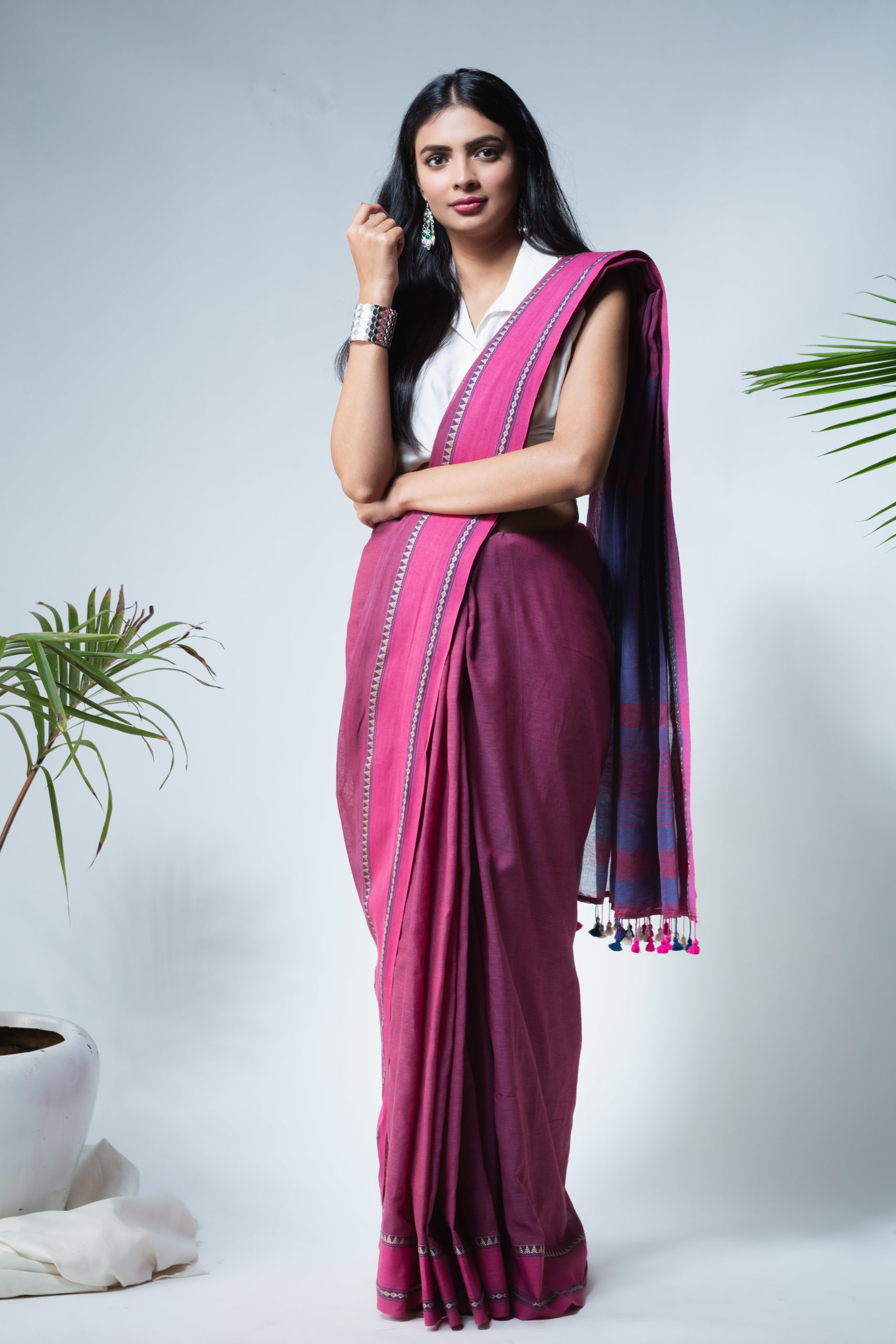 pink handwoven cotton saree